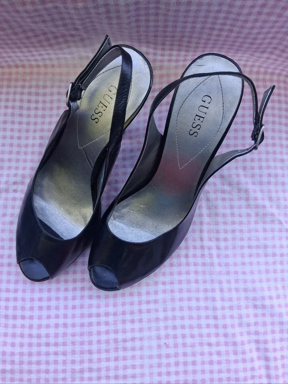 GUESS Black Peep-Toe Slingback Heels